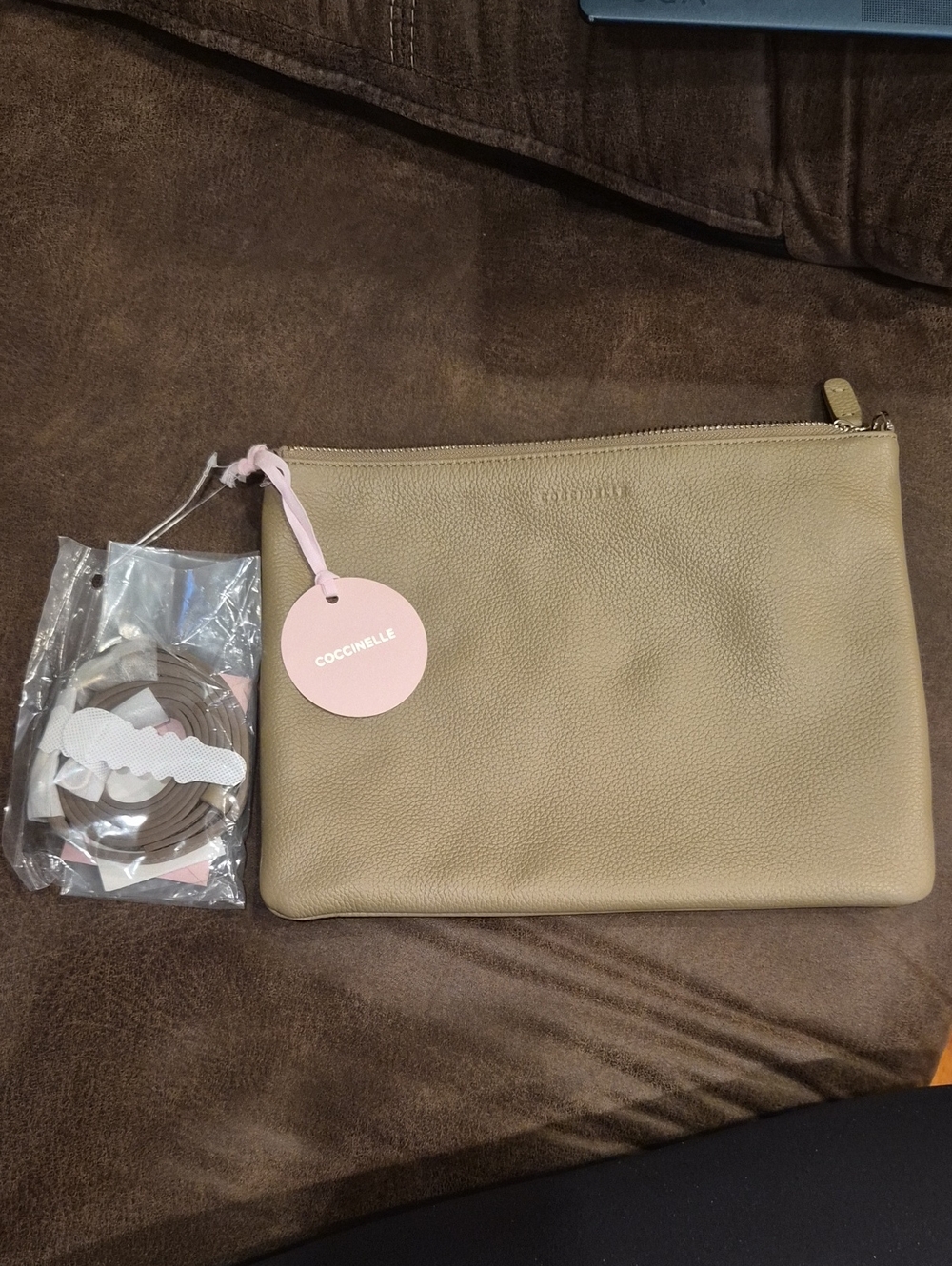Coccinelle Taupe Leather Wristlet Clutch